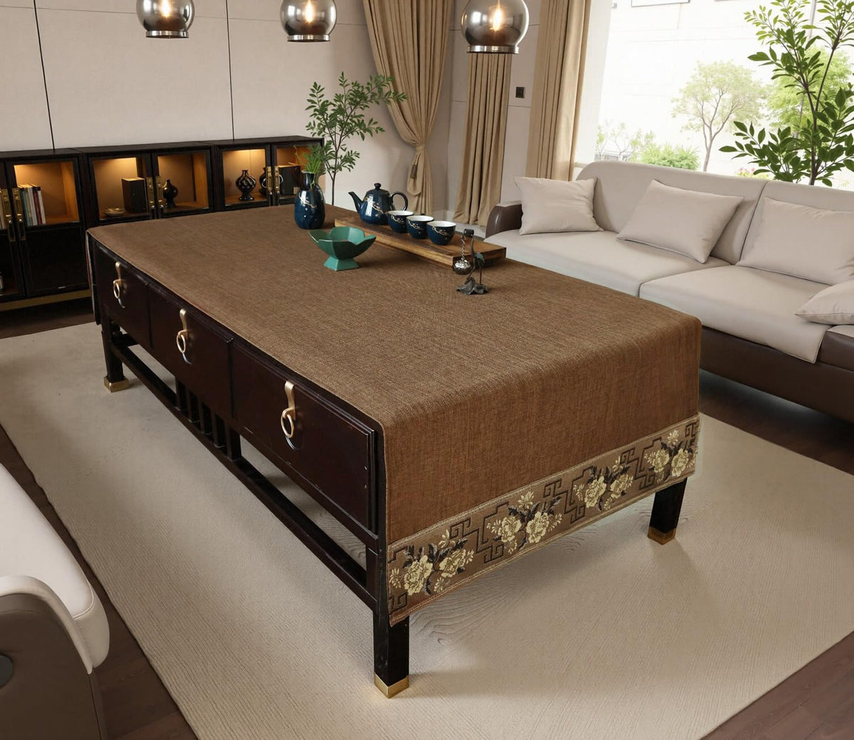 LAVSHOME funda con bordado de flores para mesa de centro, añade elegancia diaria.