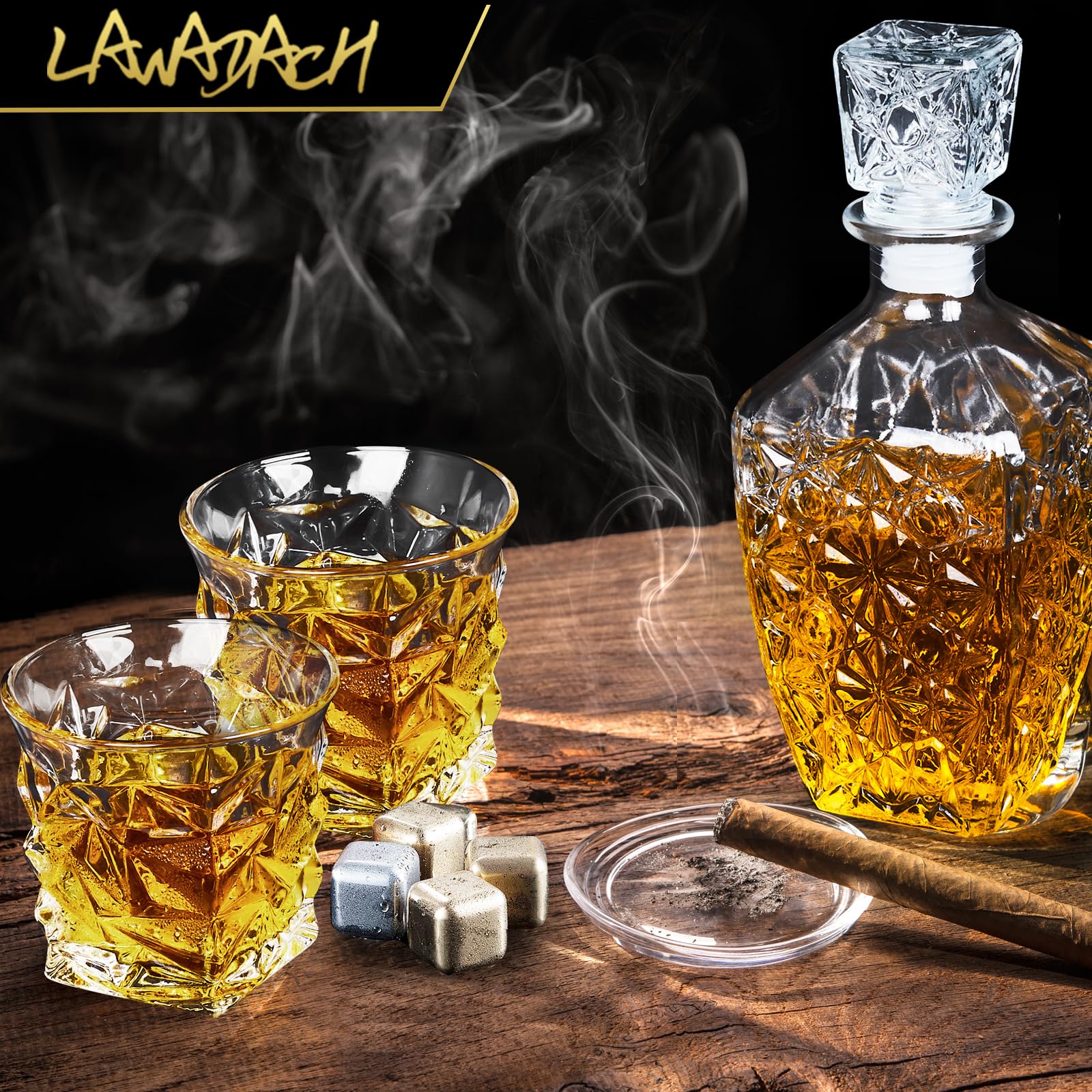 LAWADACH whisky decantador: incluye dos vasos para degustación social en casa.