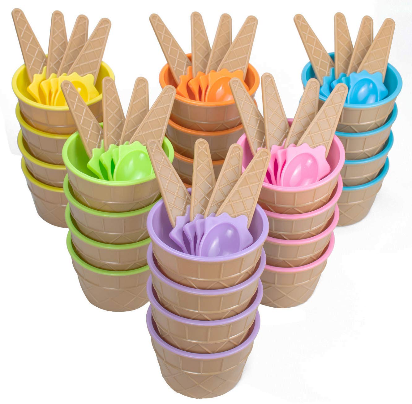Lawei 24 pack tazones plásticos helado con cucharas para servir en casa