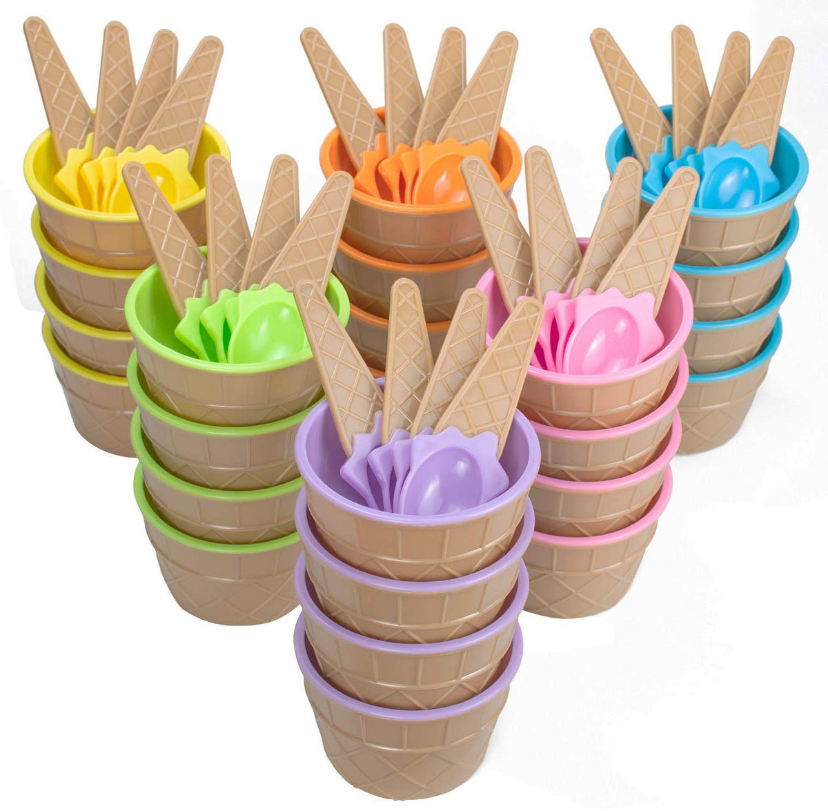 Lawei 24 pack tazones plásticos helado con cucharas para servir en casa