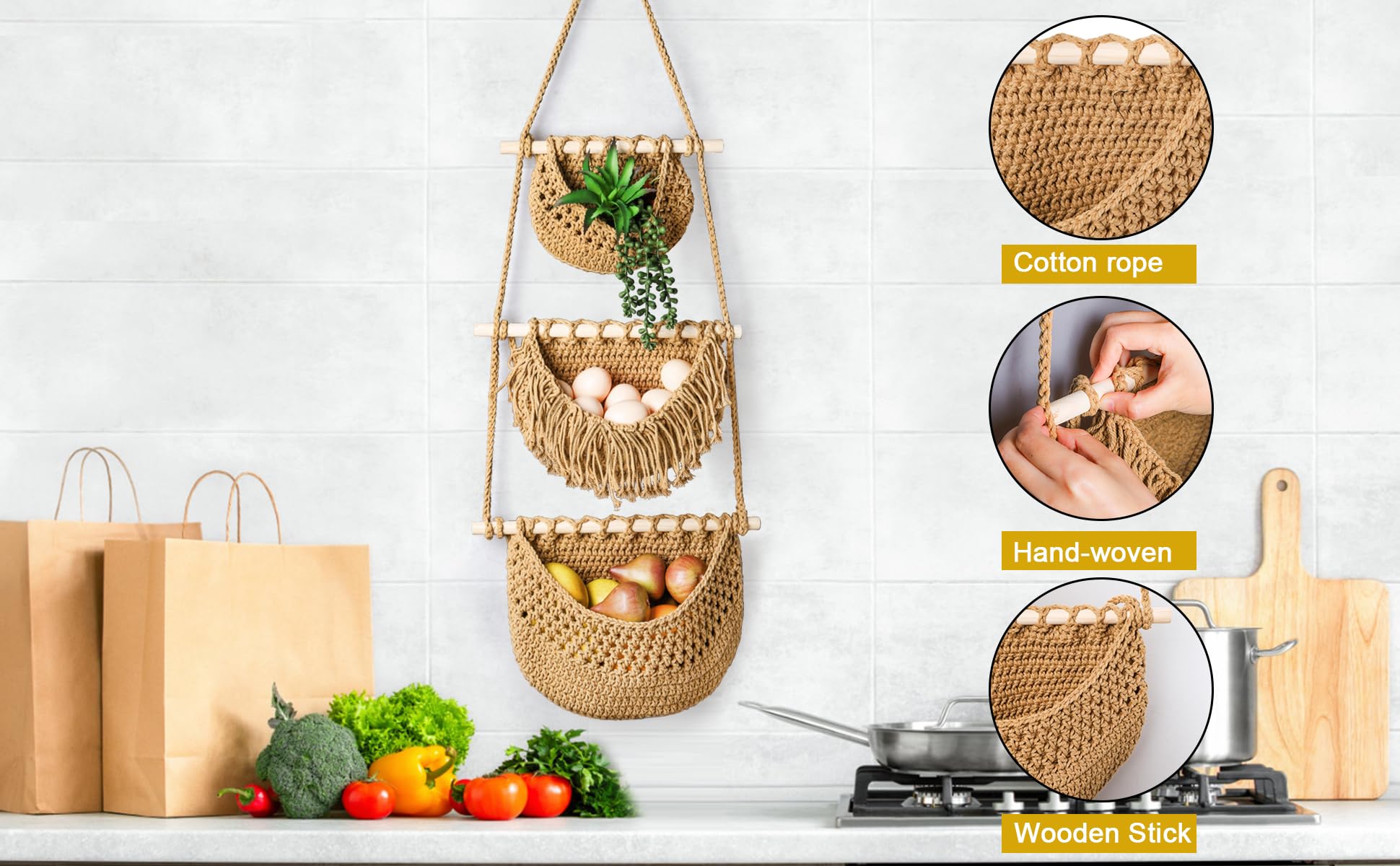 Lawei cestas de almacenamiento ventiladas para frutas y verduras.