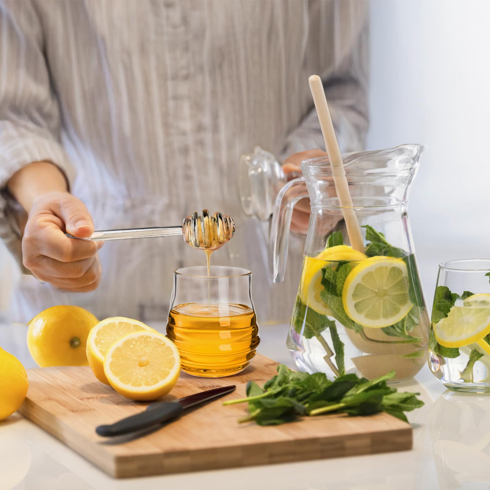 Lawei frasco miel vidrio resistente al calor, apto para bebidas calientes.