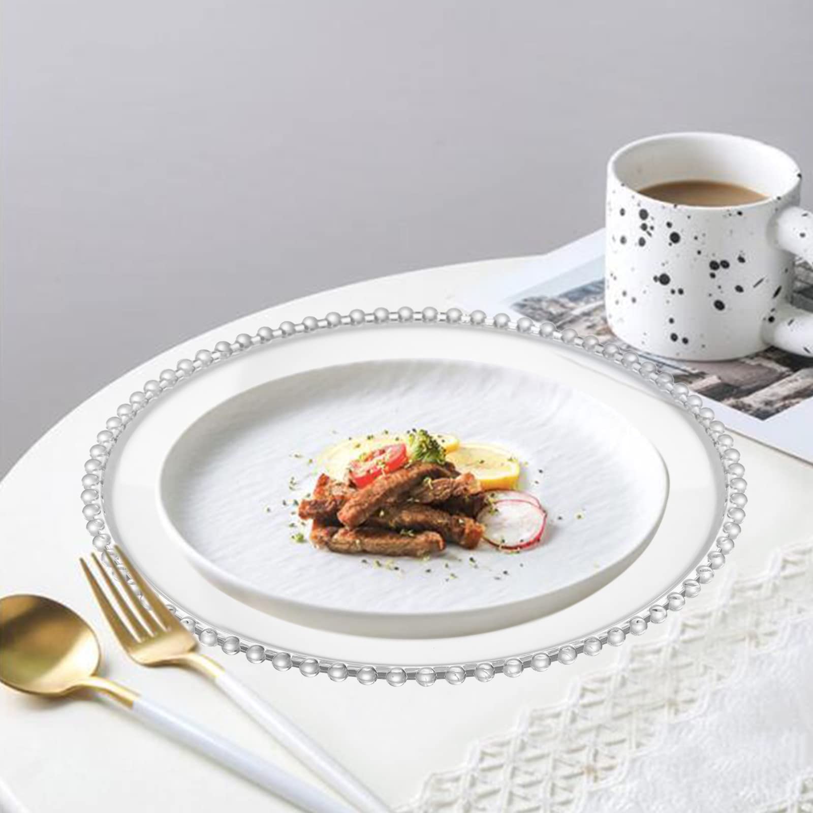 Lawei plato cargador transparente realza iluminación y claridad de la comida.