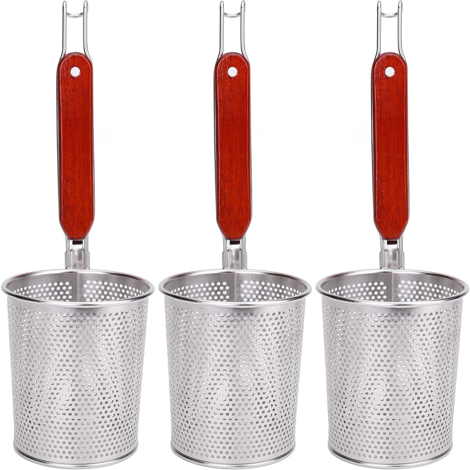 Lawei cestillas de malla para pasta con mango de madera, conjunto de tres