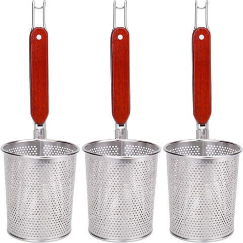 Lawei cestillas de malla para pasta con mango de madera, conjunto de tres