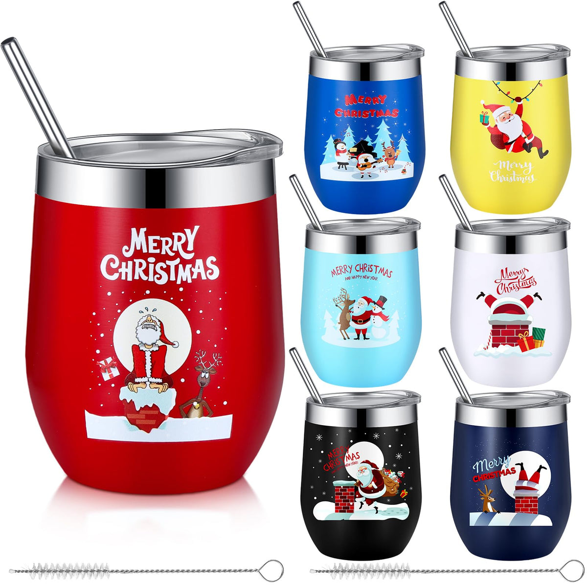 Layhit 7-set vasos navideños con tapa y pajita, ideales para regalos corporativos