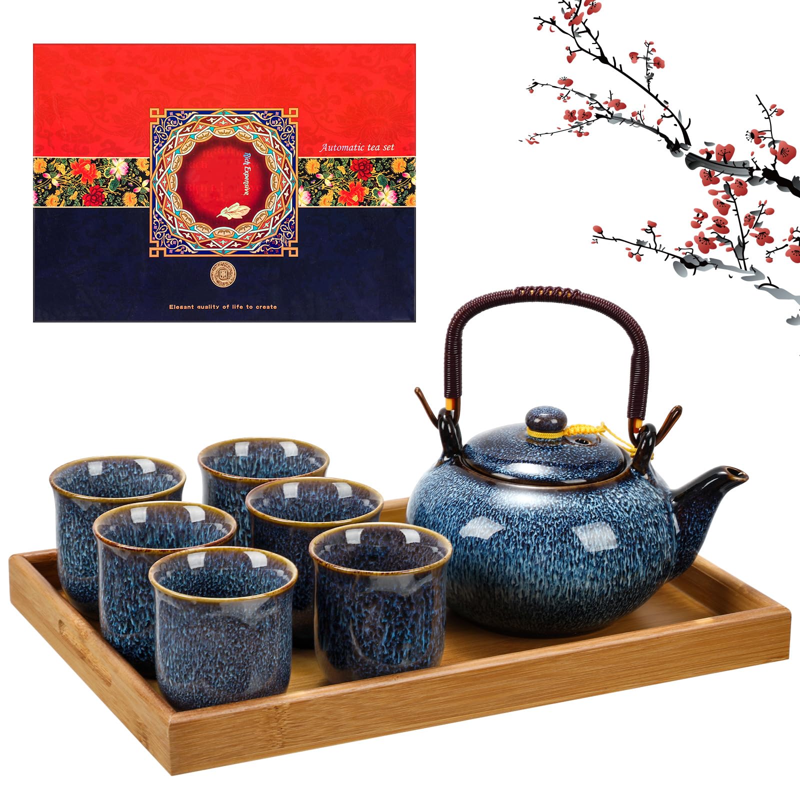 Layhit tetera azul para ritual de té diario.