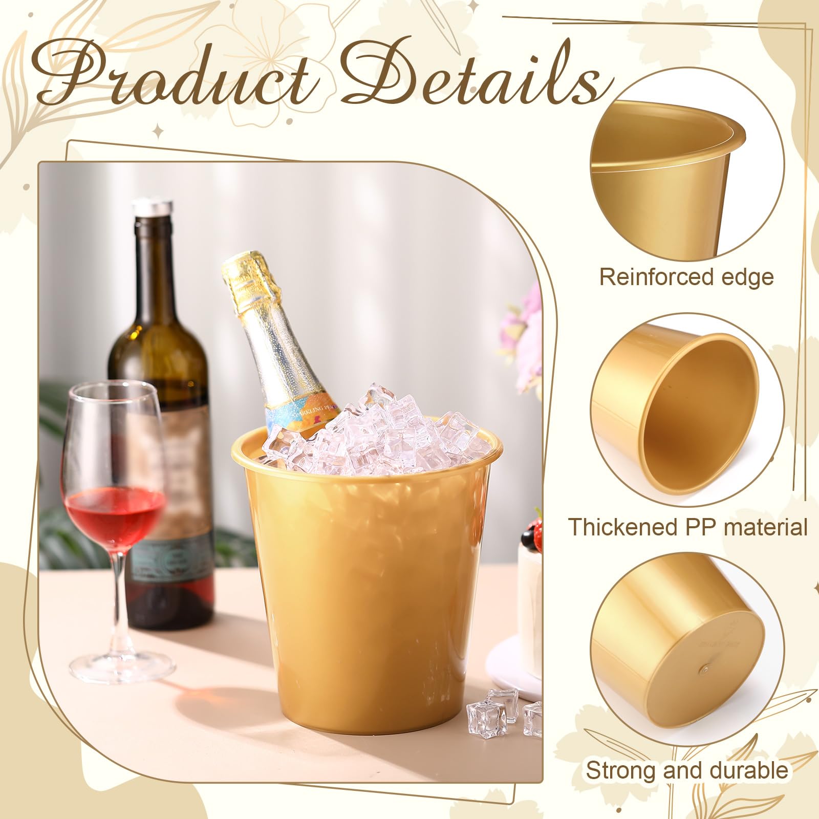 Layhit cubos de hielo plástico dorado con acabado brillante y duradero