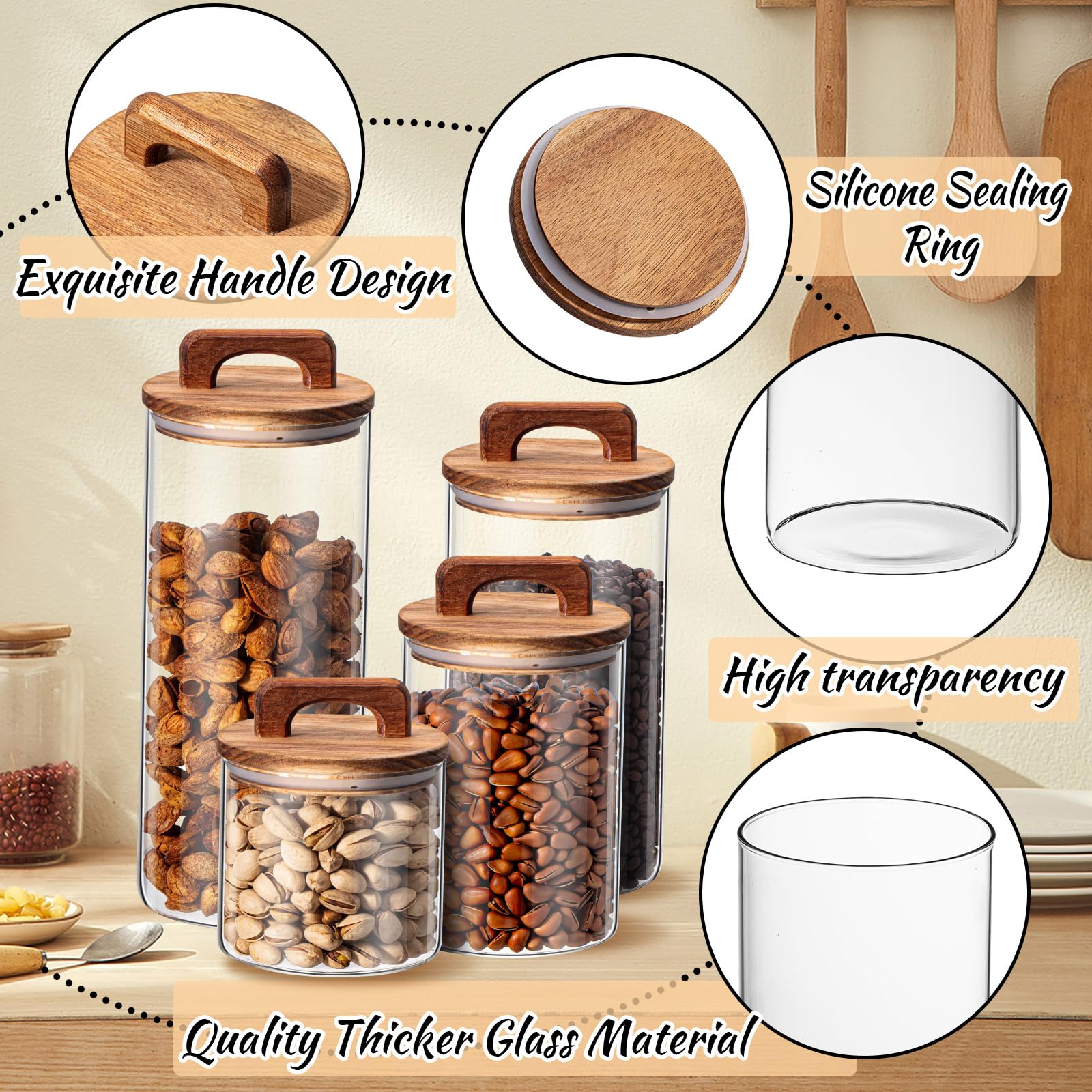 Layhit frascos de cristal para arroz, azúcar o harina, almacenamiento estable.