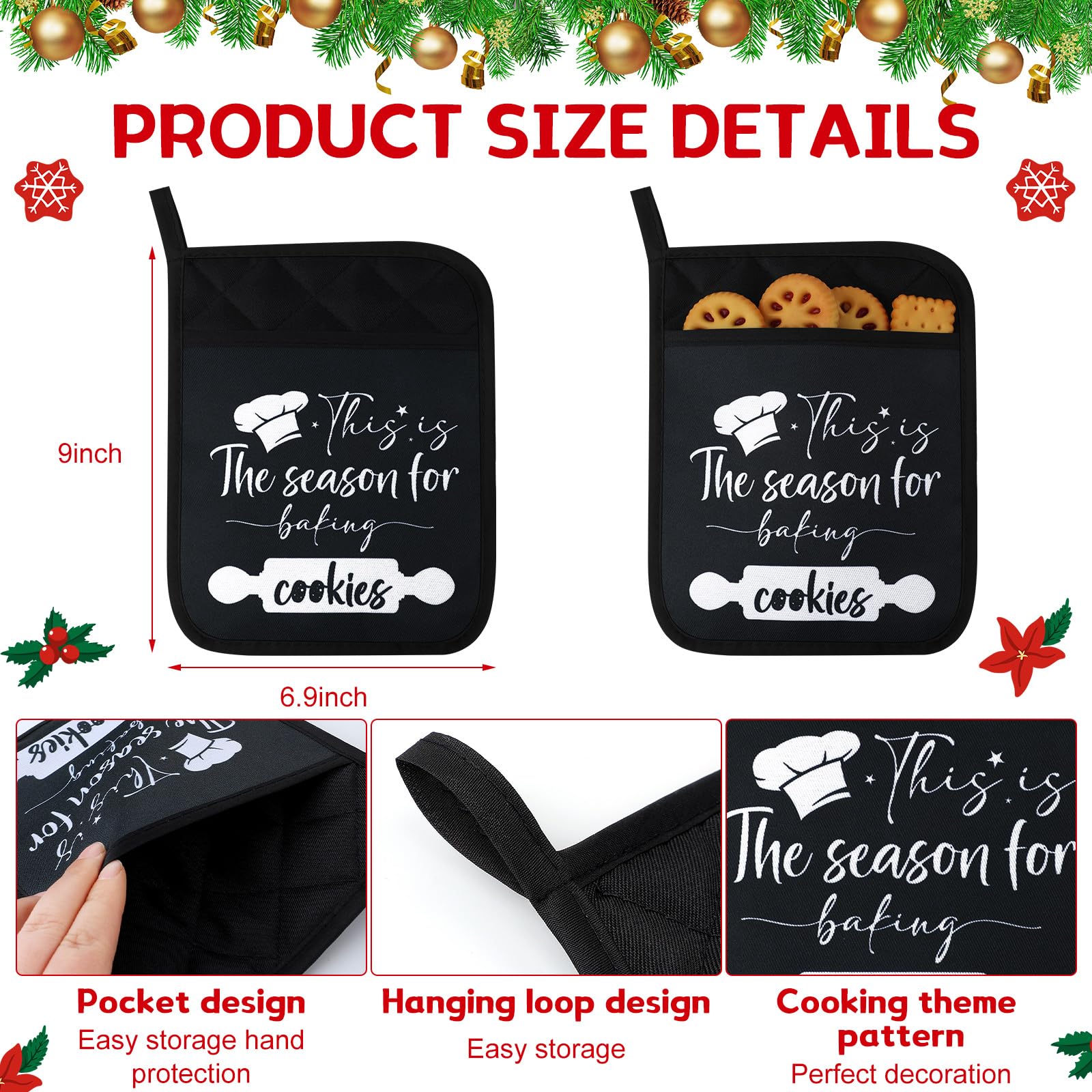 Layhit guantes de horno con bolsillo, árbol navideño, protección al manipular bandejas calientes