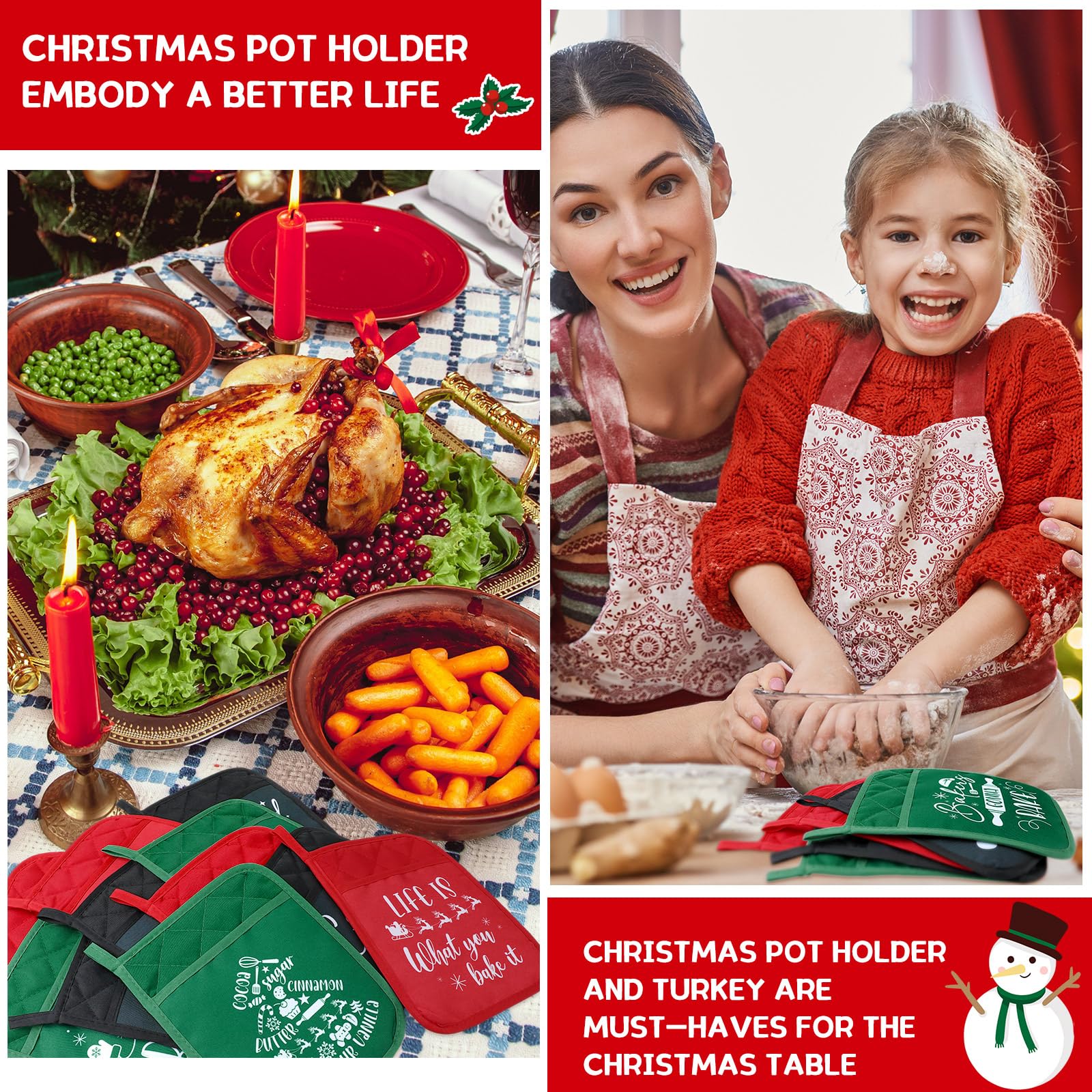 Layhit guantes de horno con bolsillo, color rojo y verde para fiestas en la cocina