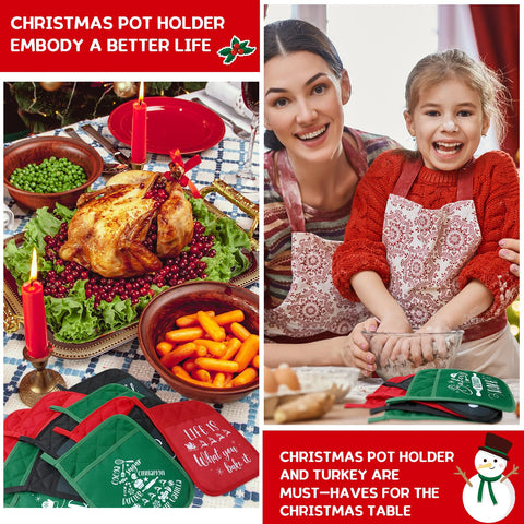 Layhit guantes de horno con bolsillo, color rojo y verde para fiestas en la cocina