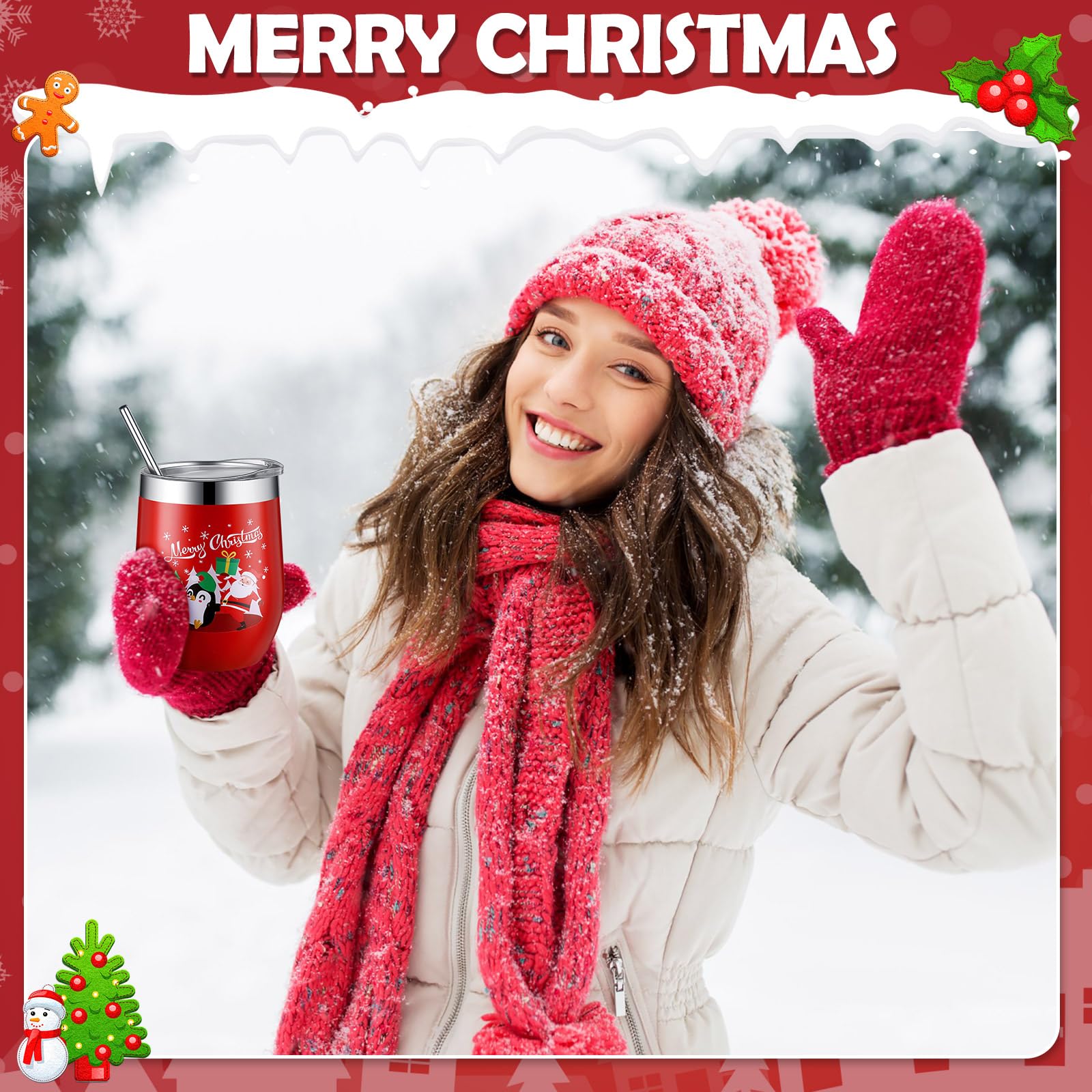 Vaso Layhit con diseño navideño Santa-Reno para fiestas