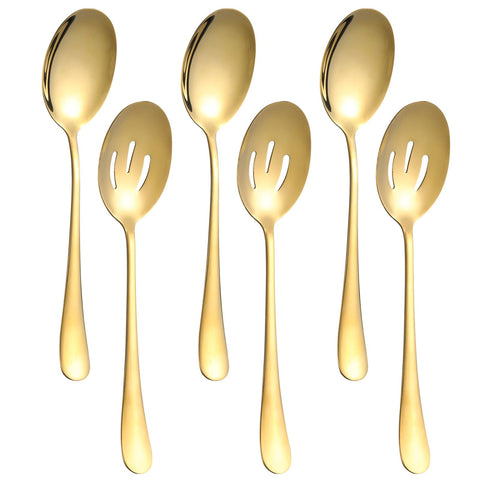 Cucharas LayHyand de servicio en oro para porciones grandes en banquetes.