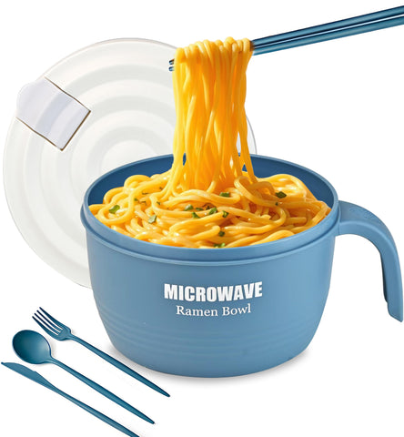 Tazón Layron para ramen grande azul de 45 oz, ideal para porciones generosas.