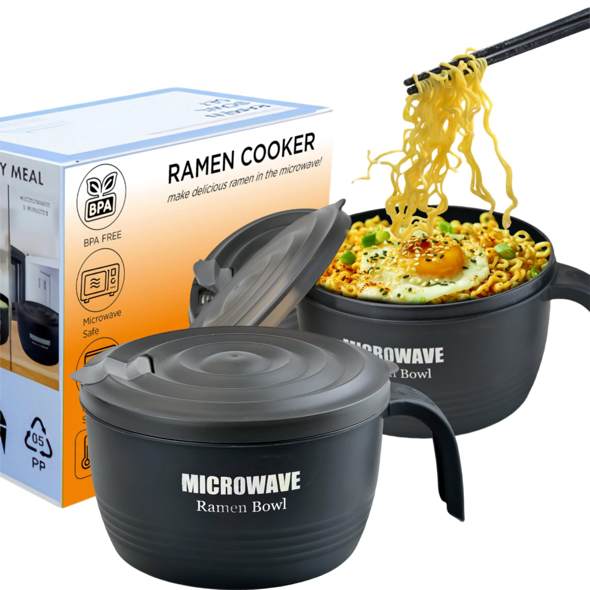 Layron tazón ramen microondas 45 onzas, vista frontal, ideal para comidas rápidas