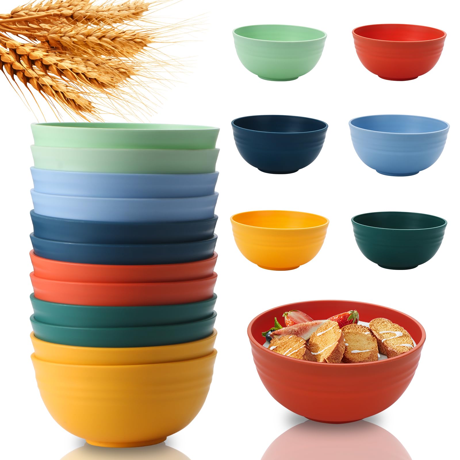 Tazones Lazycorner para cereal en paja de trigo, conjunto multicolor de 26 oz.