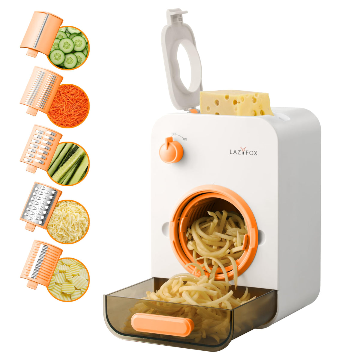 LAZYFOX rallador eléctrico con 5 hojas para cortes uniformes de queso y vegetales