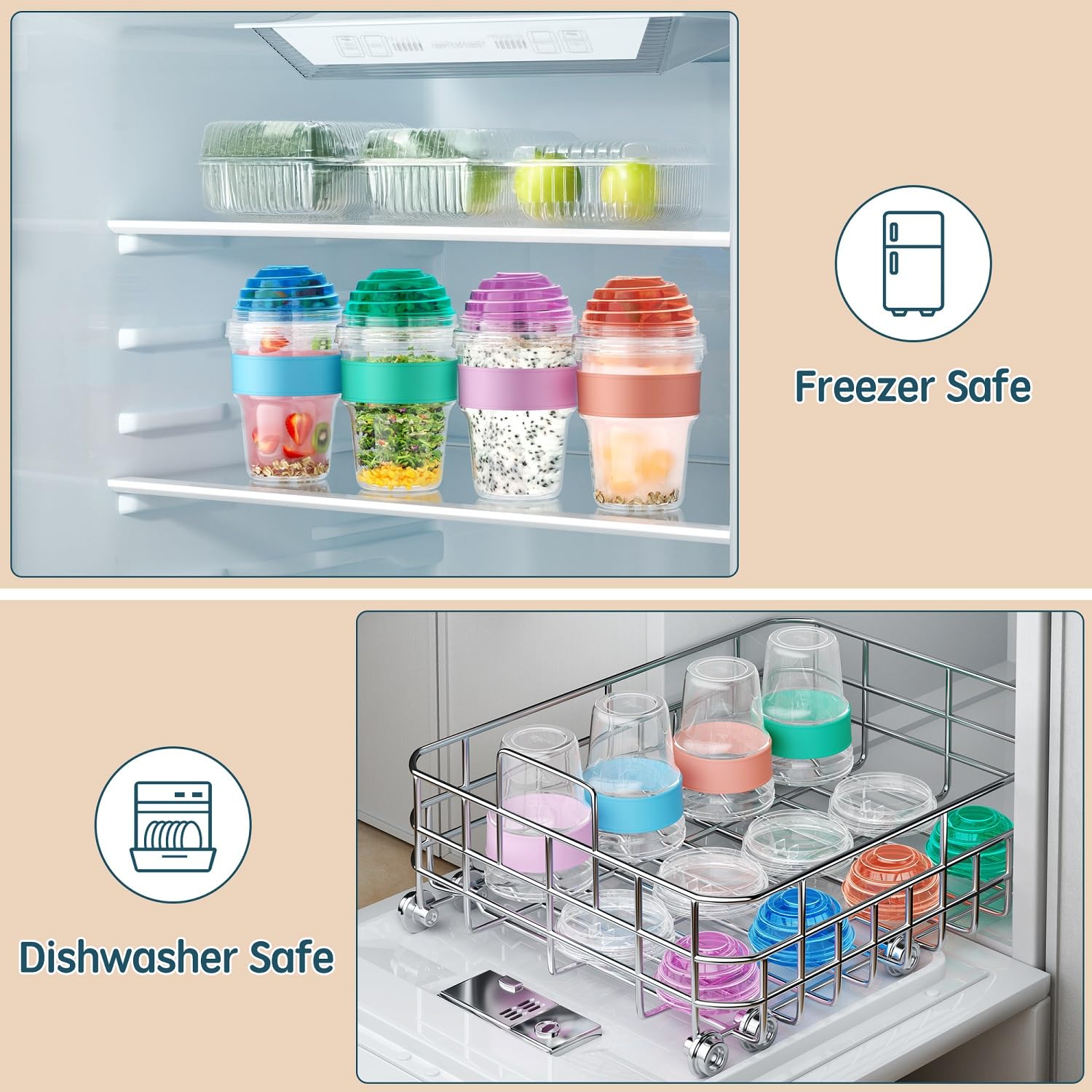 Lazyshine apto lavavajillas-congelador para limpieza y almacenamiento sencillos.