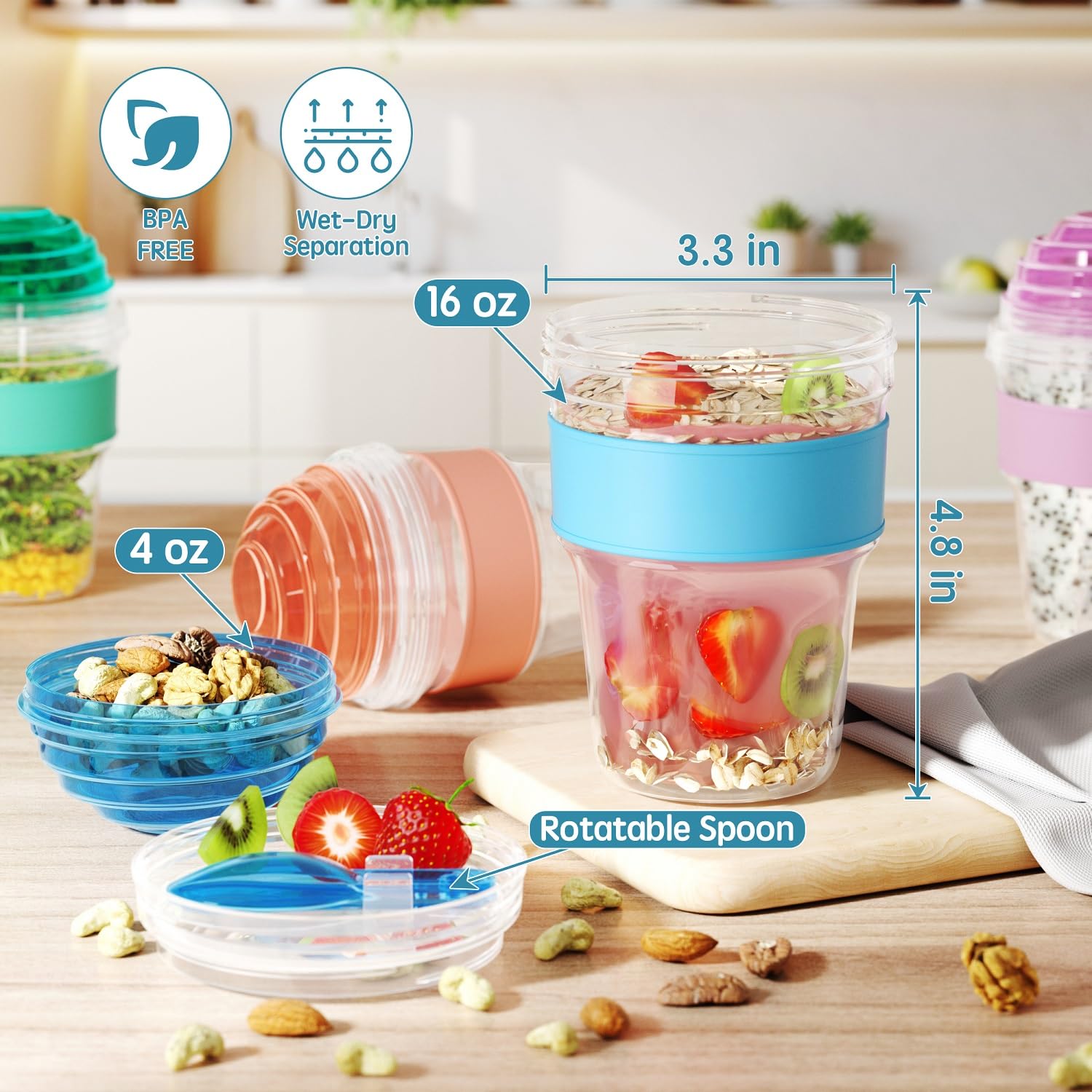 Lazyshine cuchara integrada bajo la tapa facilita comer sin ensuciar.