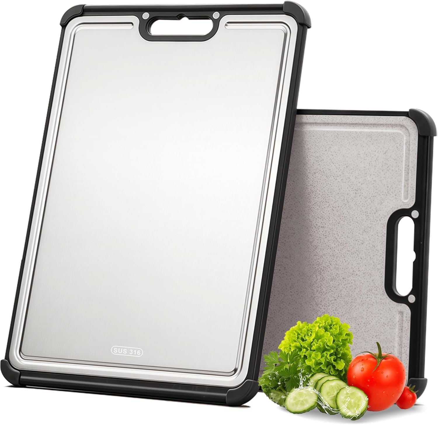 Tabla de corte LBD 316 de acero, doble cara, ideal para carnes y verduras.