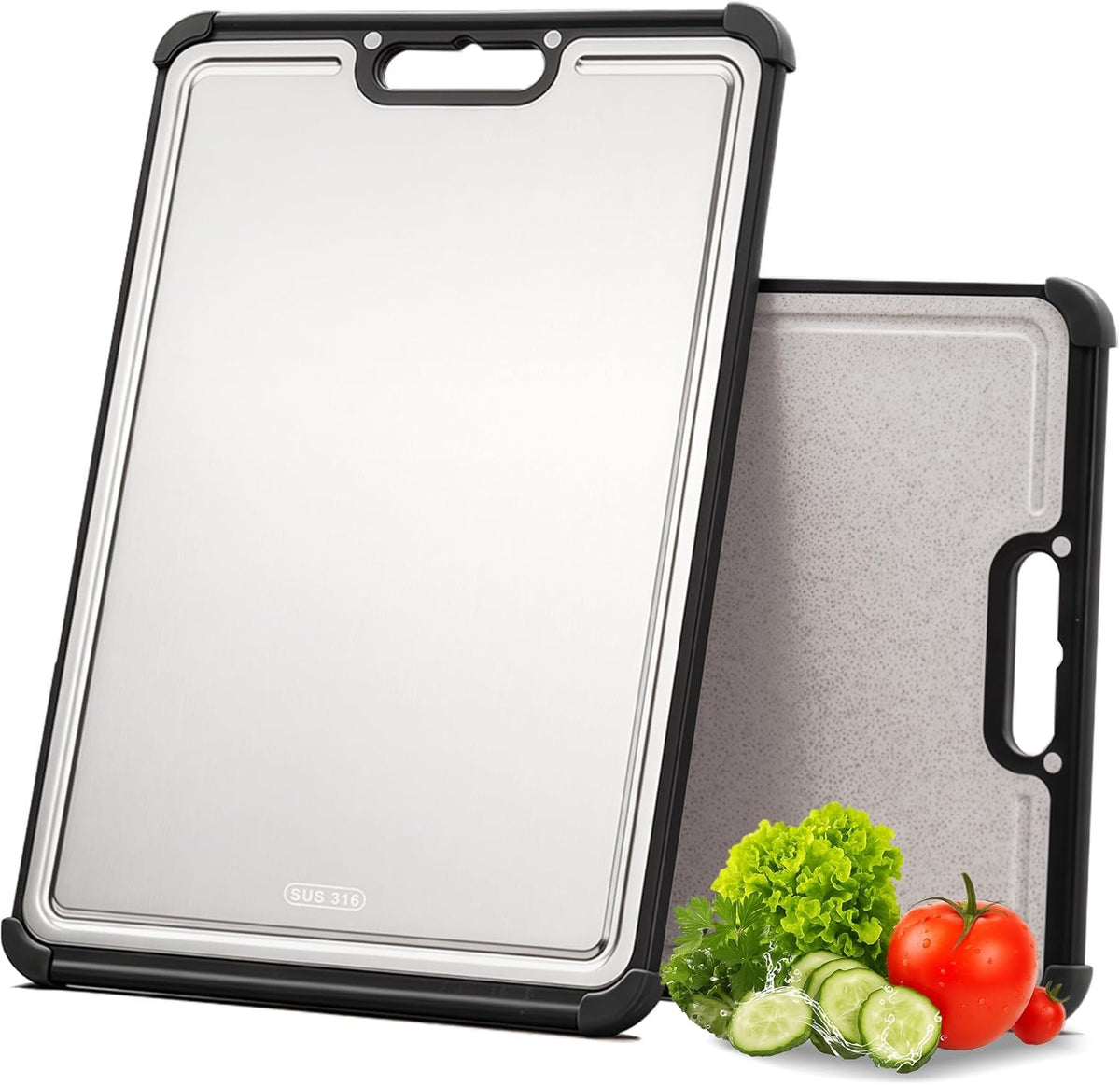 Tabla de corte LBD 316 de acero, doble cara, ideal para carnes y verduras.