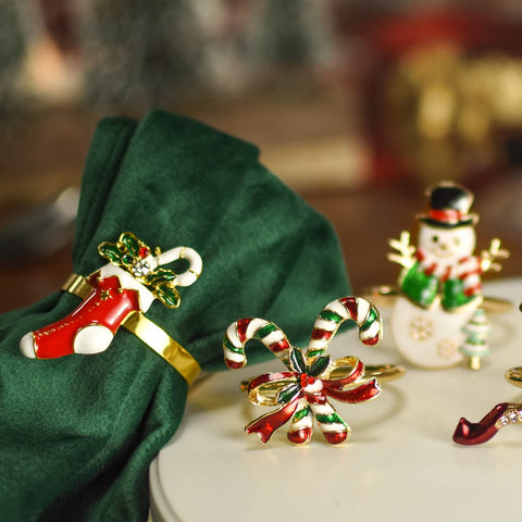 LBTING anillo para servilleta bastones de caramelo toque navideño