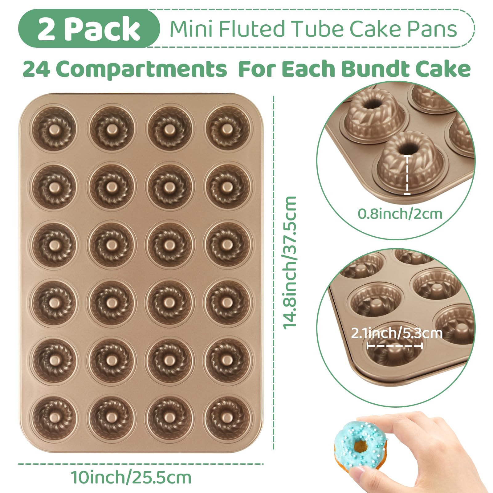 LDHHYH mini moldes Bundt con 24 cavidades detalle superior para postres pequeños.