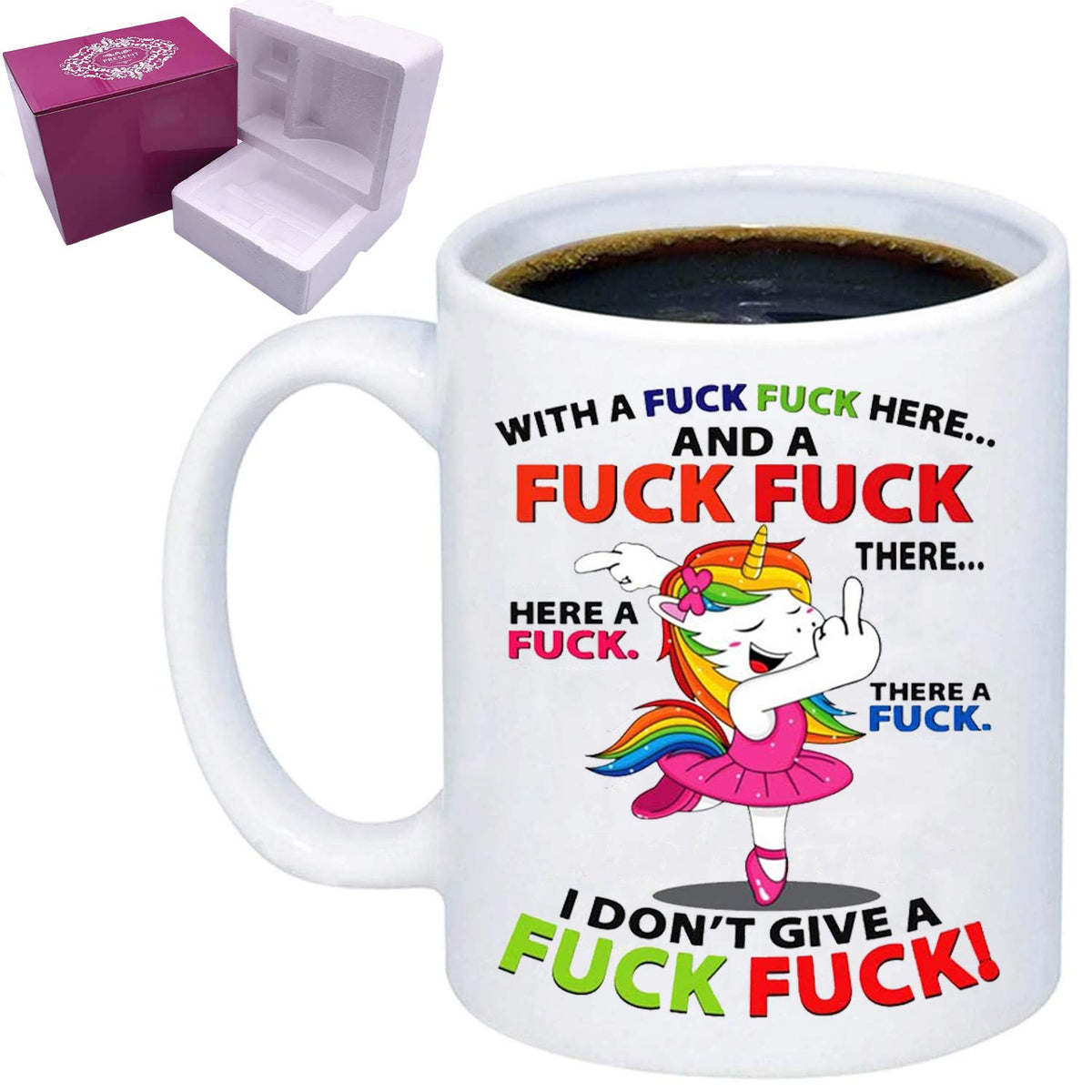 Taza LDSINC Unicornio con frase atrevida, ideal para empezar el día con humor.