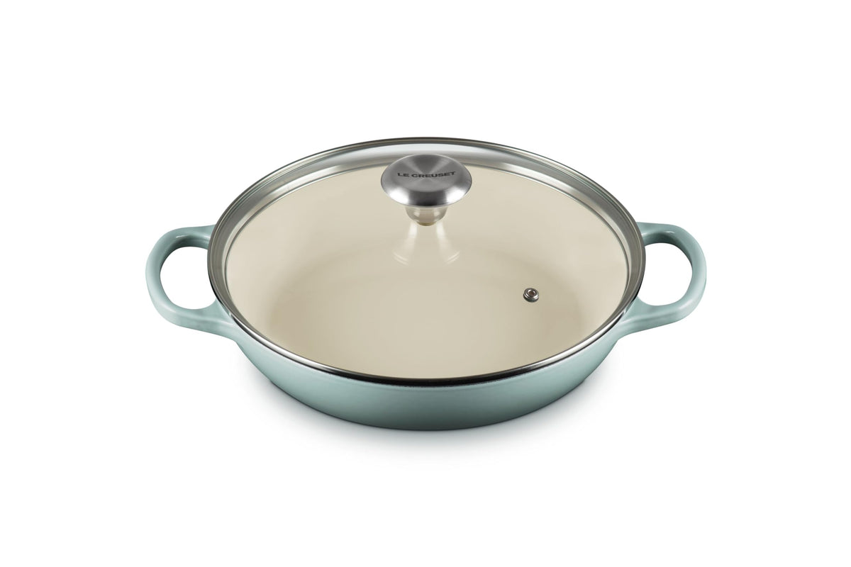 Le Creuset Braiser esmaltado redondo con tapa de vidrio para dorar uniformemente