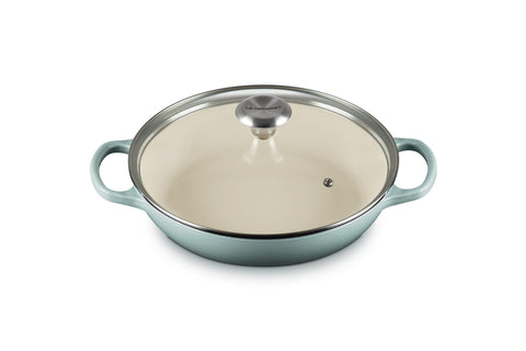 Le Creuset Braiser esmaltado redondo con tapa de vidrio para dorar uniformemente