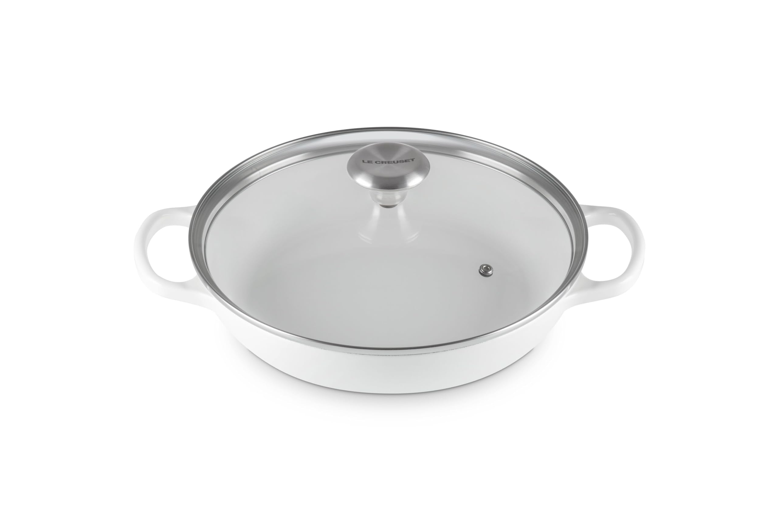 Le Creuset brasero esmaltado de hierro con tapa de vidrio blanco, cocción uniforme