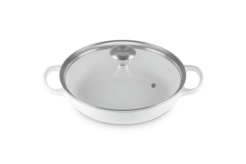 Le Creuset brasero esmaltado de hierro con tapa de vidrio blanco, cocción uniforme