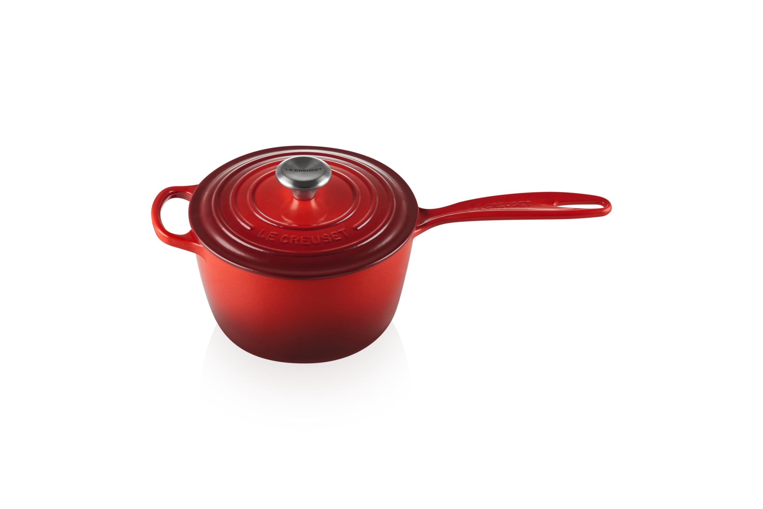 Cazo Le Creuset Signature Cerise, exterior esmaltado para calor uniforme.
