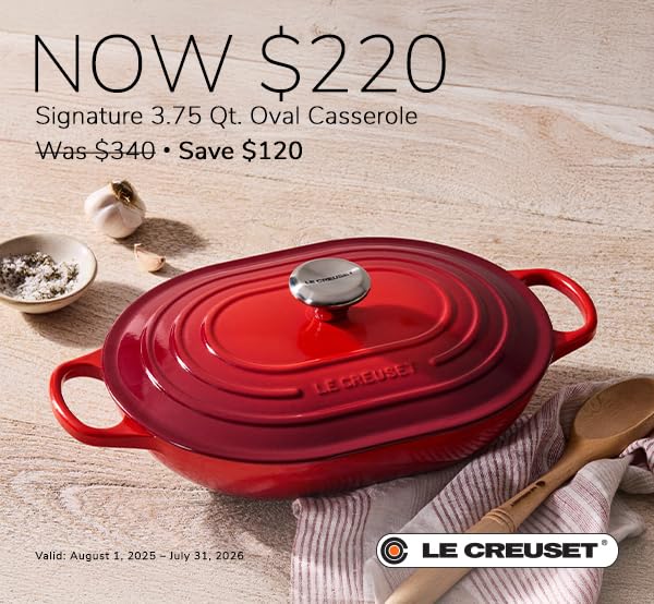 Le Creuset cazuela oval enamelada apta lavavajillas para limpieza rápida.