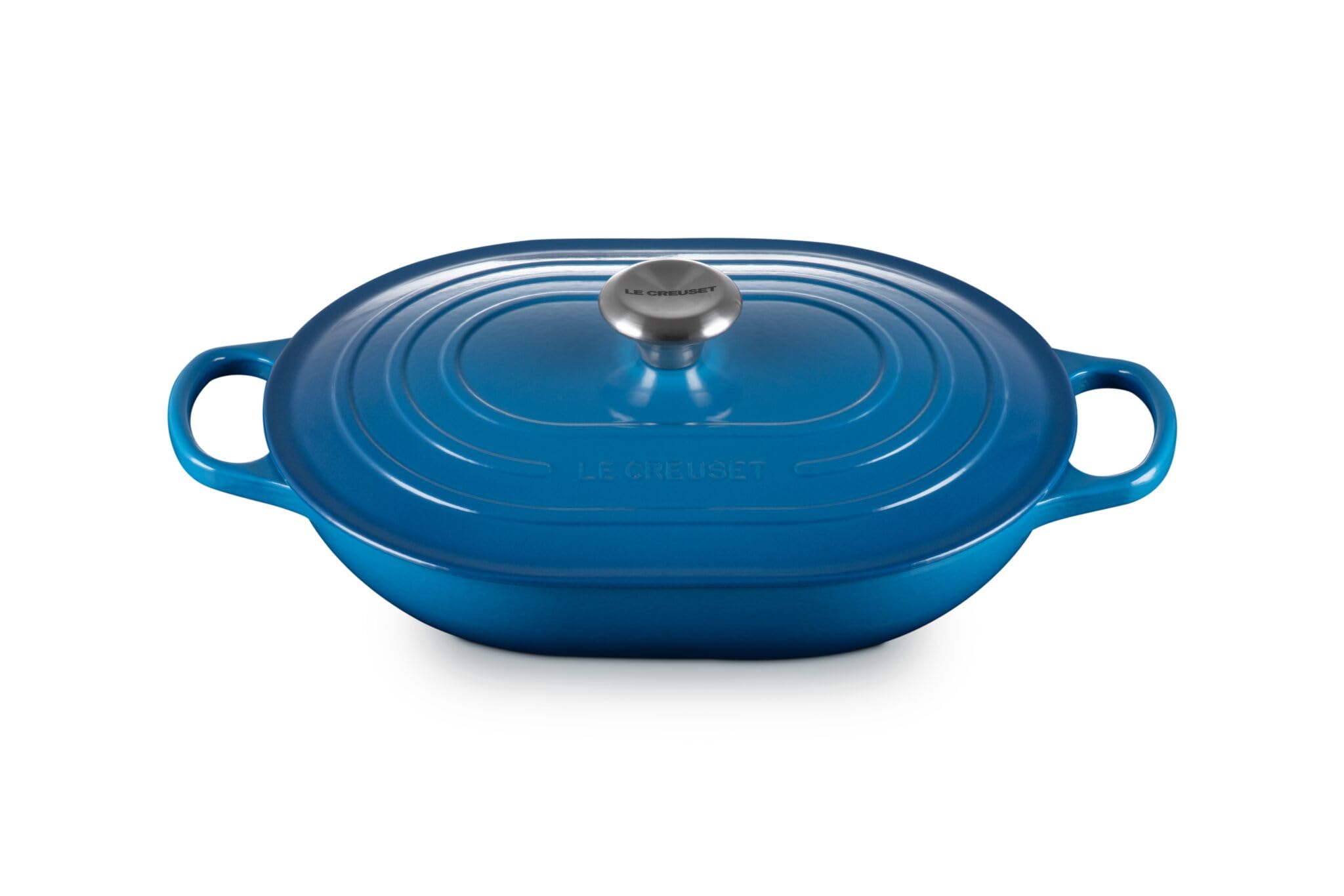 Le Creuset cazuela oval enamelada con tapa Marseille para guisos sabrosos.