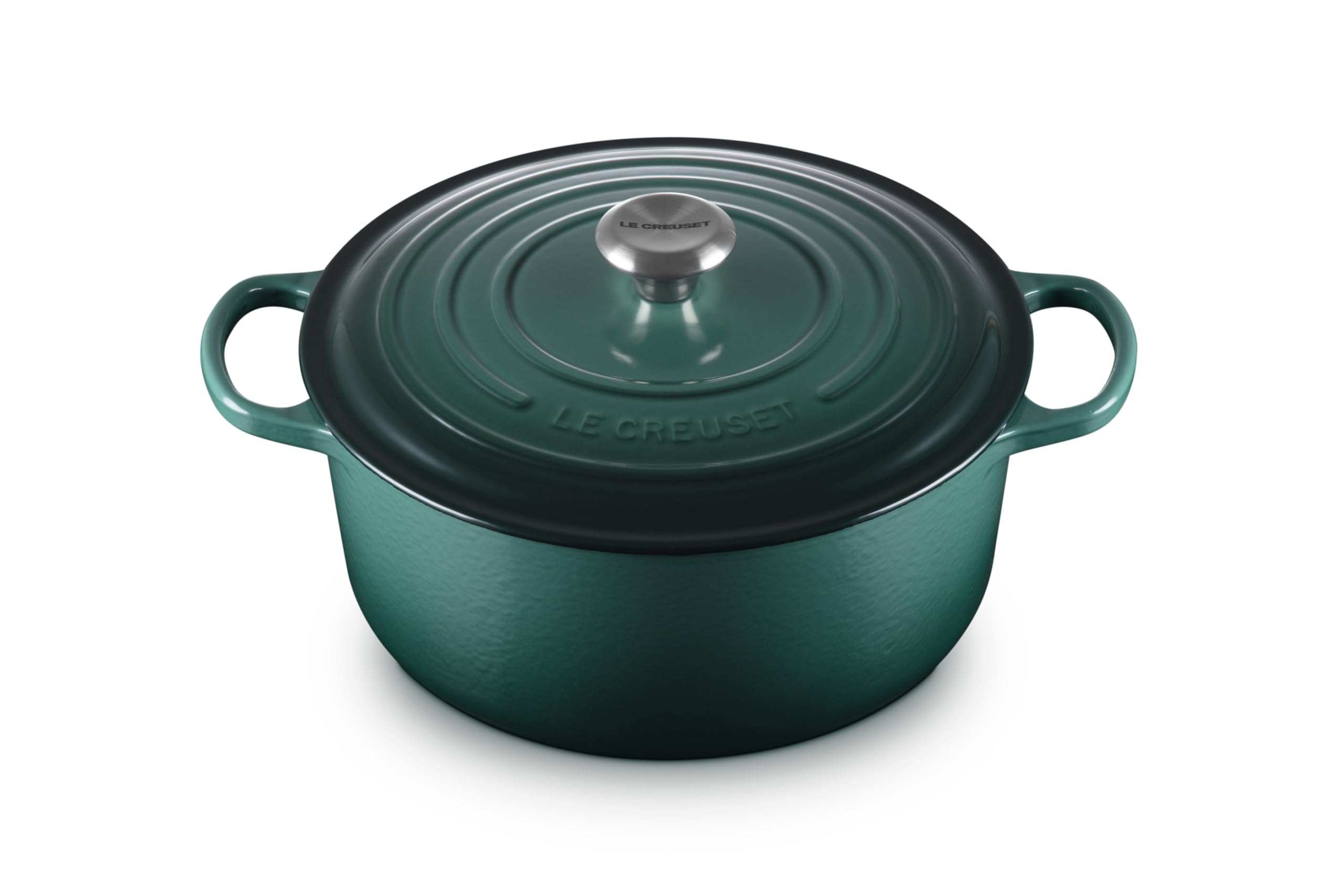 Olla Le Creuset con esmalte Artichaut, exterior vibrante para cocción uniforme.