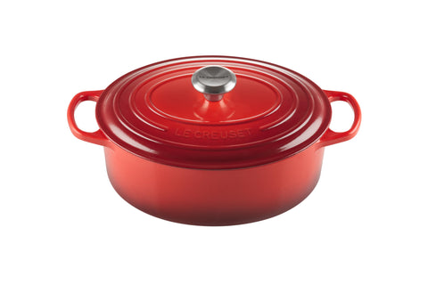 Olla Le Creuset esmaltada ovalada Cerise, distribución de calor superior.