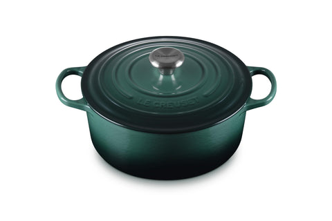 Le Creuset olla esmaltada redonda Artichaut, vista frontal, calor uniforme para guisos.
