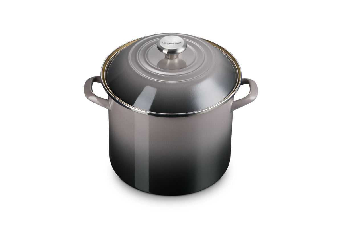 Olla Le Creuset esmaltada en acero 10 qt Oyster, vista frontal para hervir