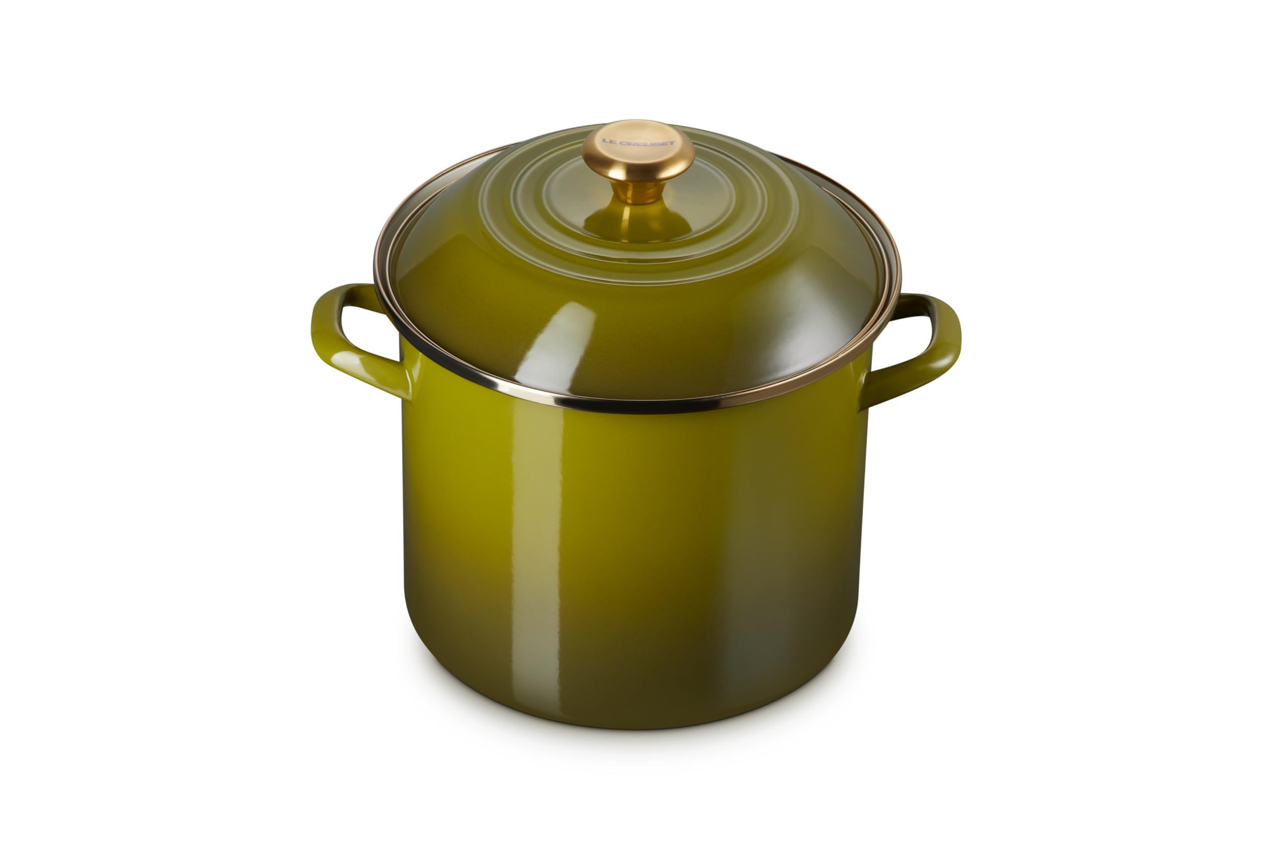 Olla esmaltada Le Creuset en oliva, ideal para hervir agua rápidamente.