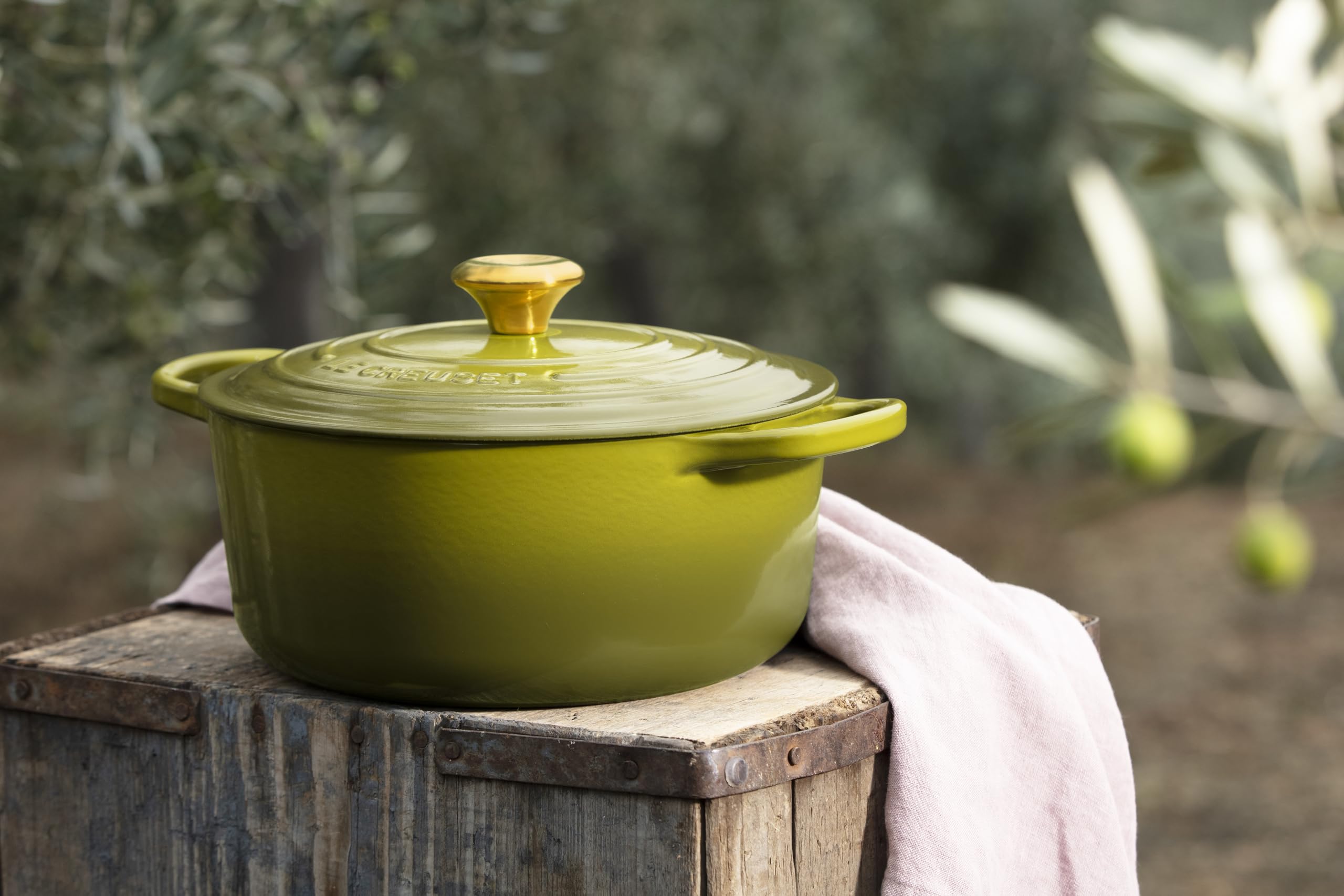 Le Creuset Olive preparando guisos y estofados sabrosos en la cocina.