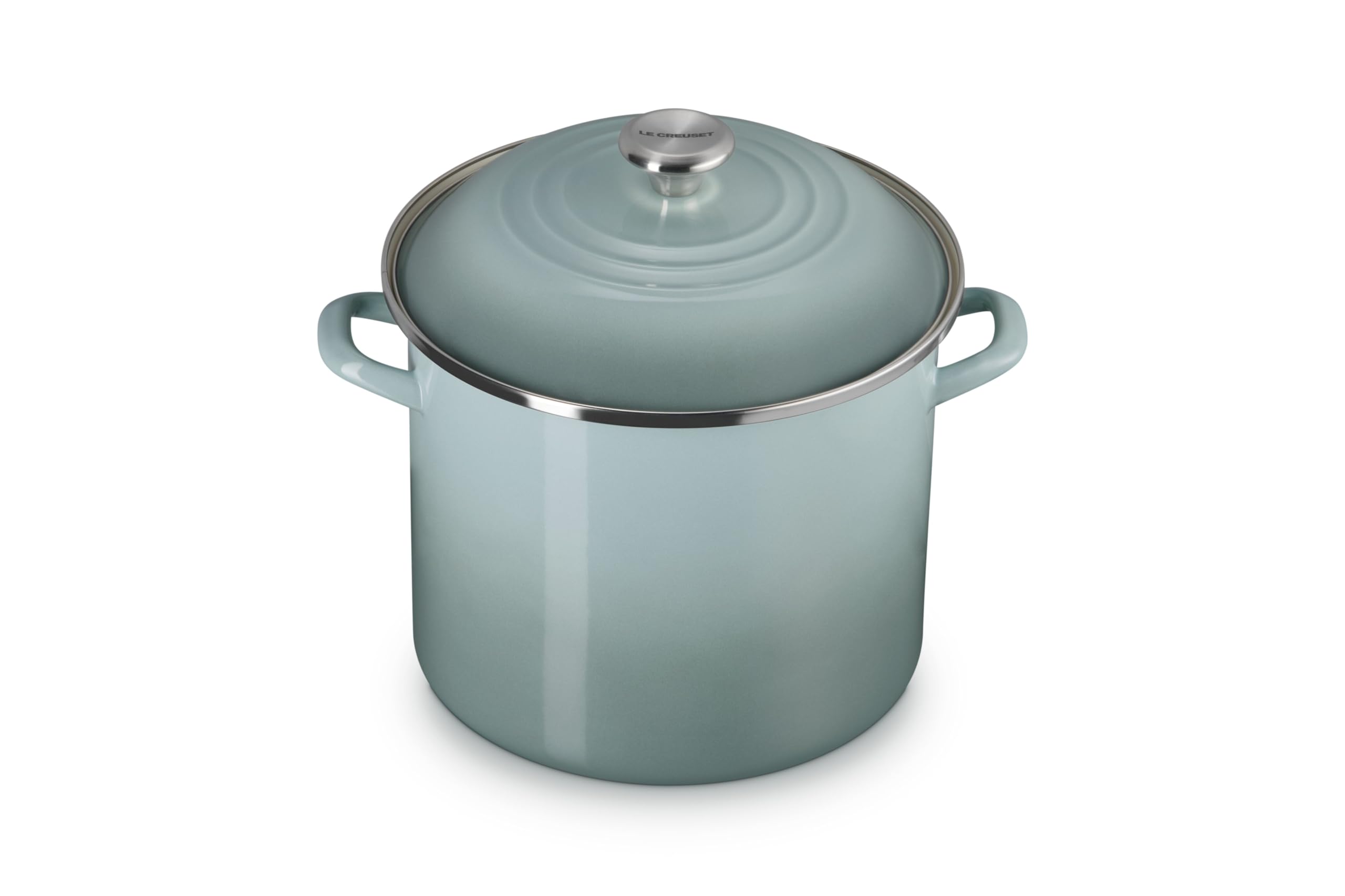 Olla de stock Le Creuset 12 qt Sea Salt lista para hervir rápidamente