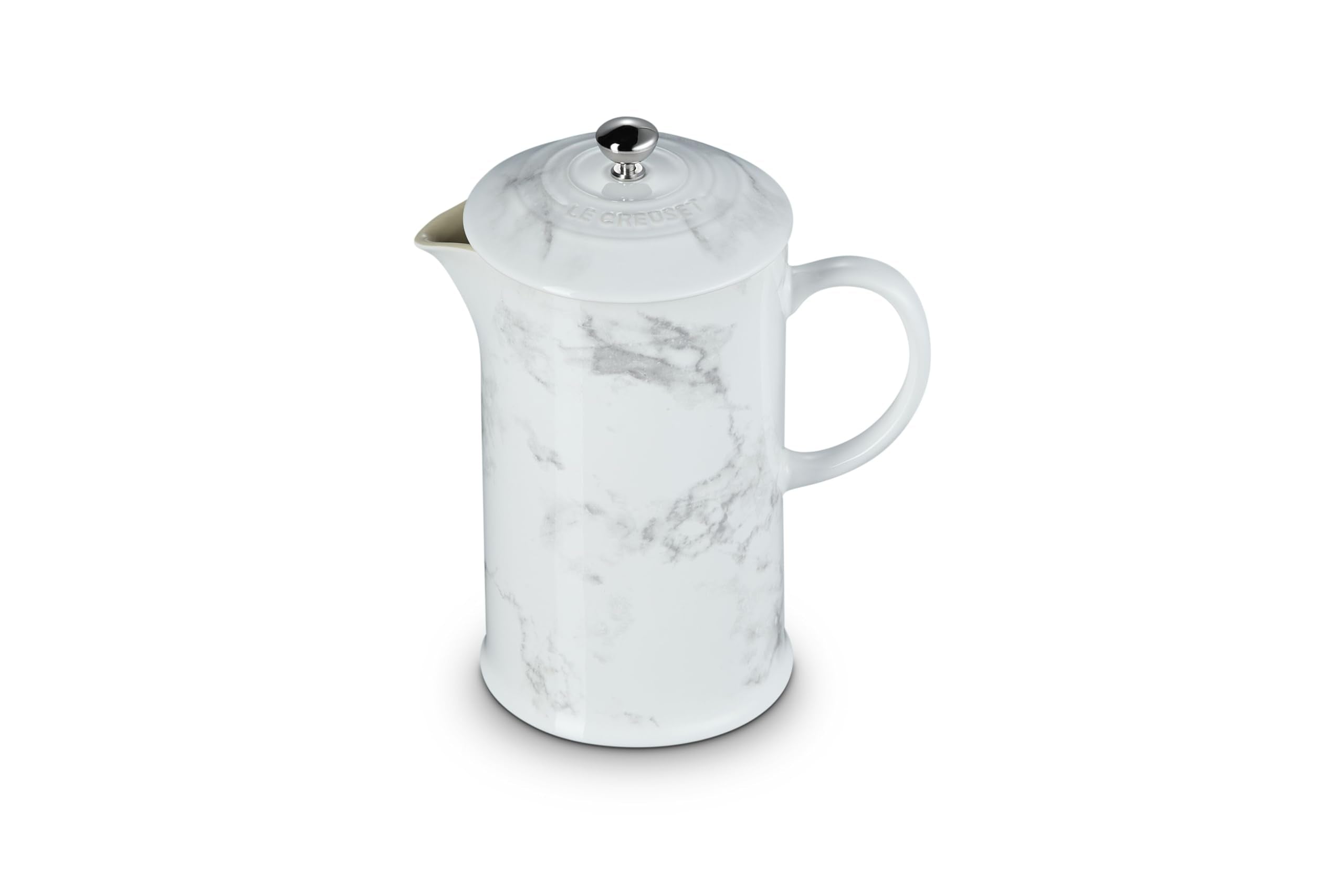 Le Creuset Prensa Francesa Marble 34oz frente principal, ideal para café con sabor uniforme.