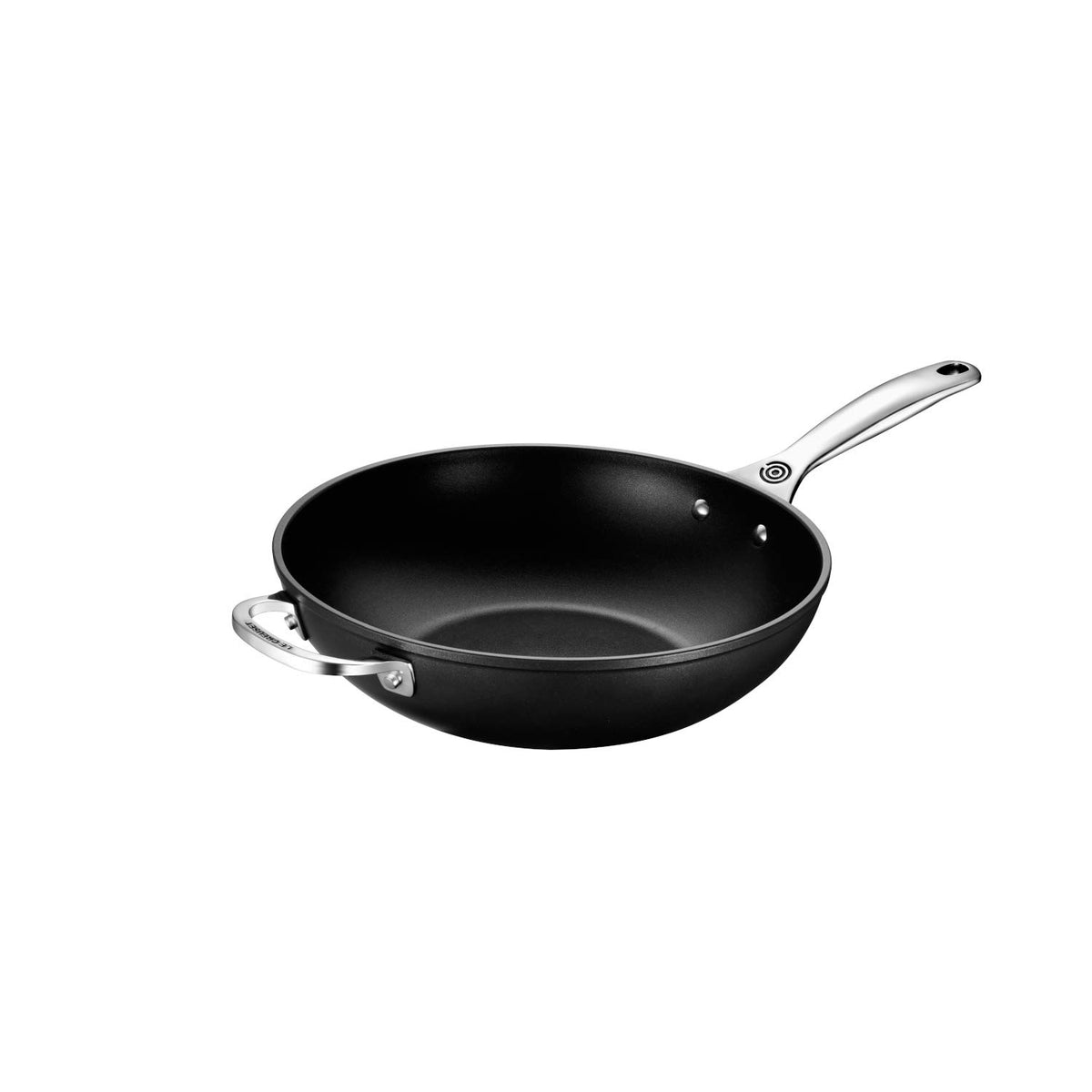 Le Creuset Sartén PRO 12 pulgadas exterior ergonómico para manejo cómodo.