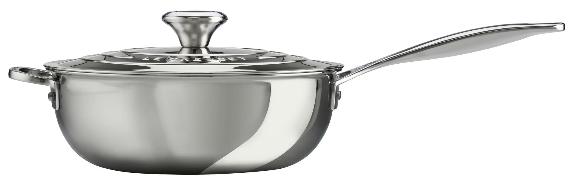 Le Creuset Saucier triple capa interior con marcas de capacidad.