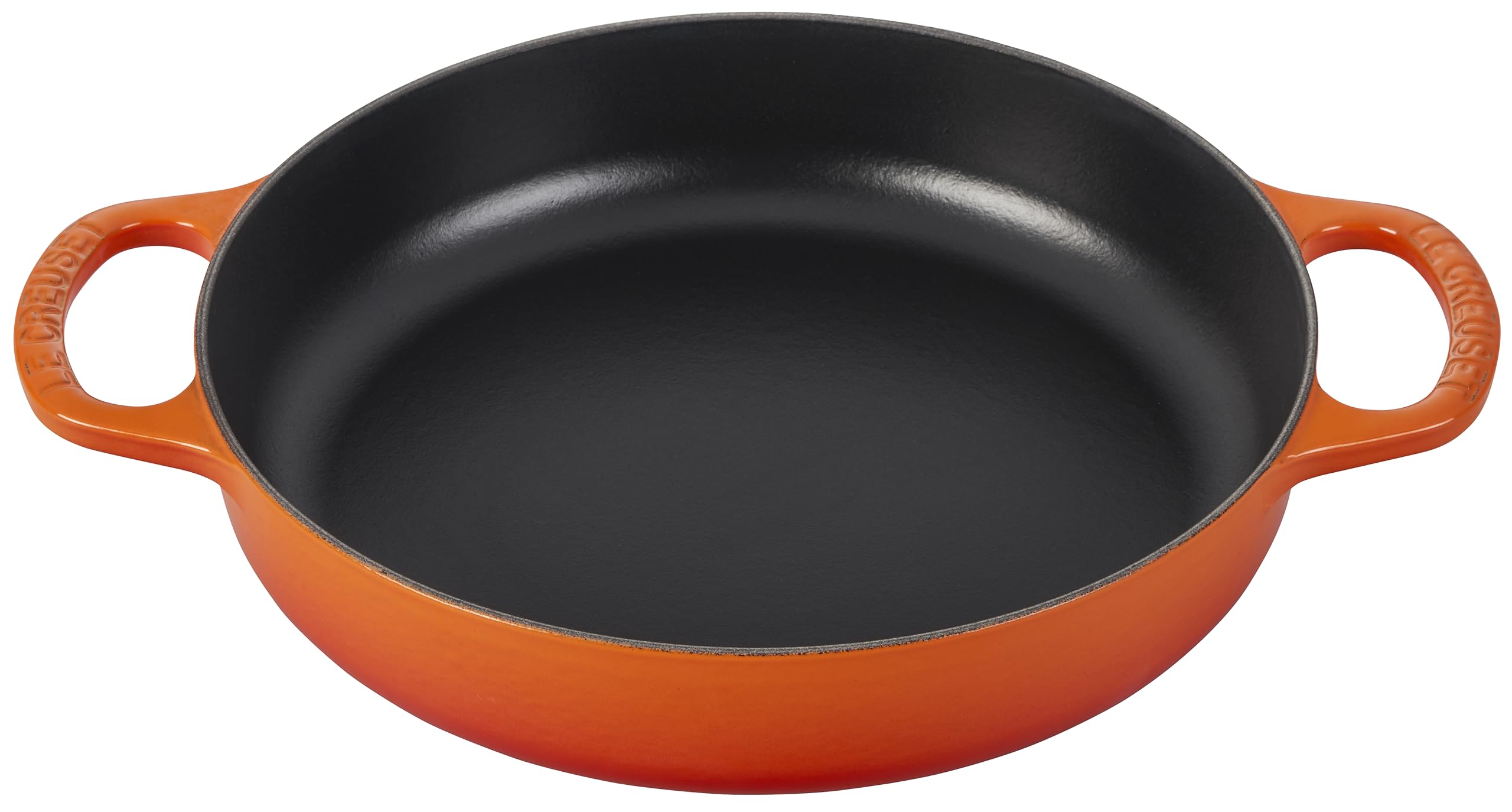 Le Creuset Signature sartén de hierro fundido, frente, distribución uniforme de calor para cocinar.