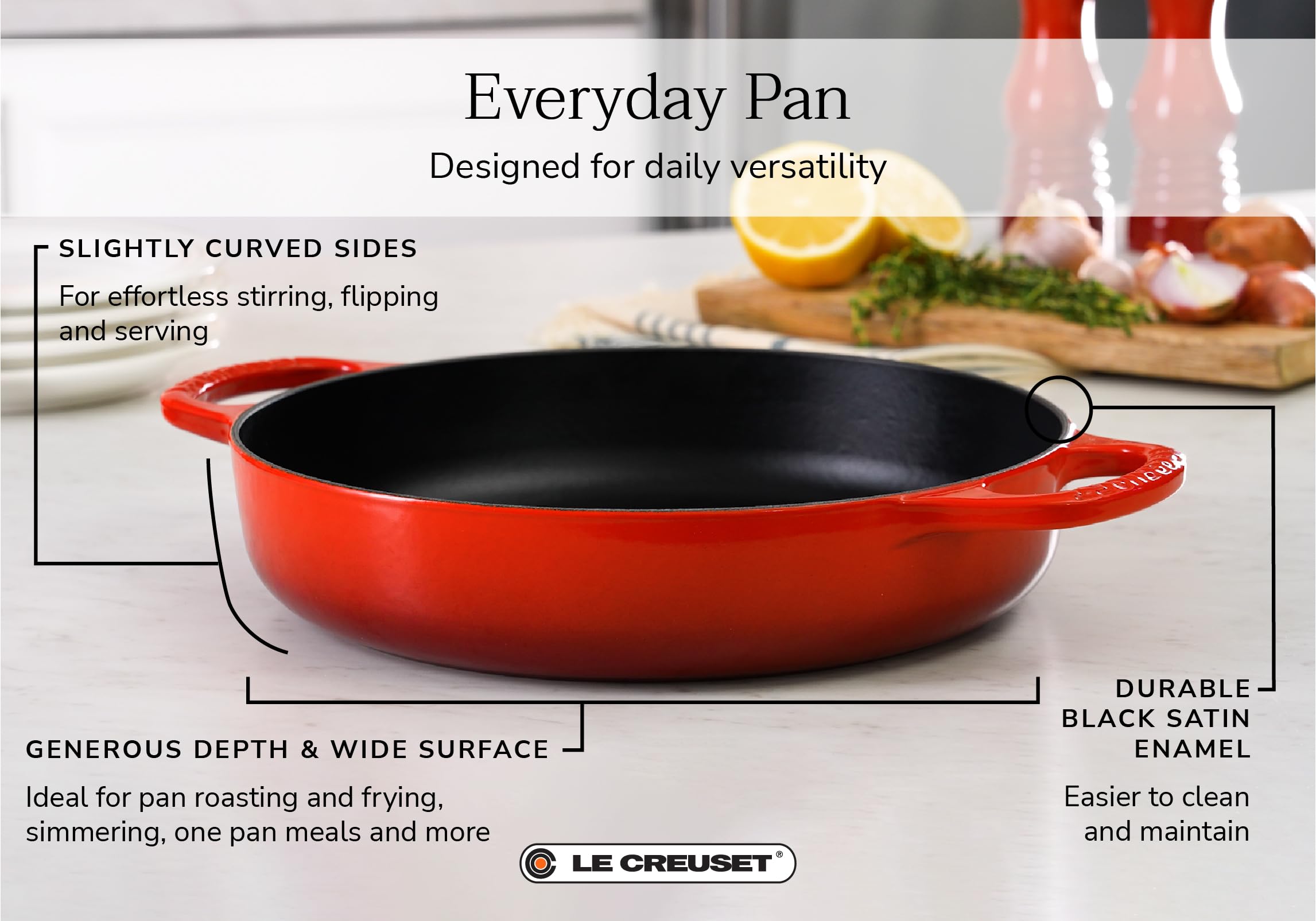 Le Creuset Signature asas ergonómicas facilitan levantar y transferir del fuego al horno.