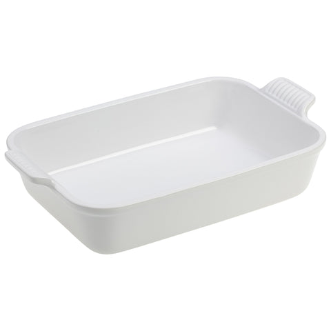 Le Creuset Stoneware Heritage, fuente rectangular con anillos triples, ideal para hornear y presentar.