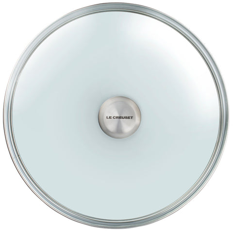 Le Creuset tapa de vidrio con mango inoxidable, ideal para vigilar la cocción sin perder calor.